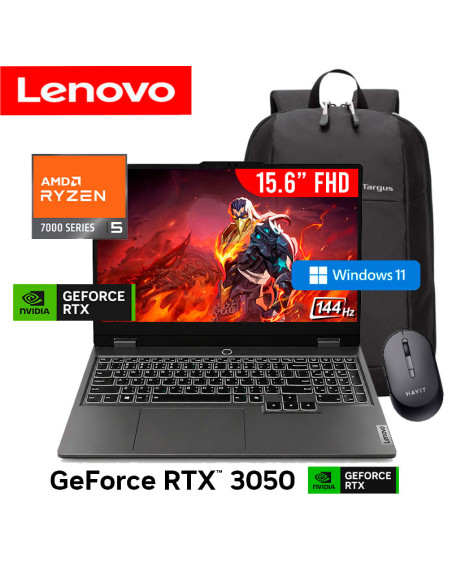 LAPTOP GAMER LENOVO LOQ 15ARP9 RYZEN 5-7235HS 12GB 512GB SSD RTX 3050 6GB 15.6" FHD WINDOWS 11 (83JC005RLM)