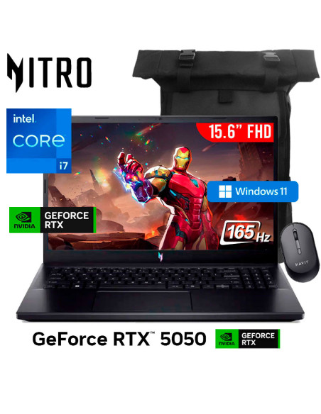 LAPTOP GAMER ACER NITRO V 15 ANV15-52-778V I7-13620H 16GB 512GB RTX 5050 8GB 15.6" FHD WINDOWS 11 (NH.U1PAA.003)