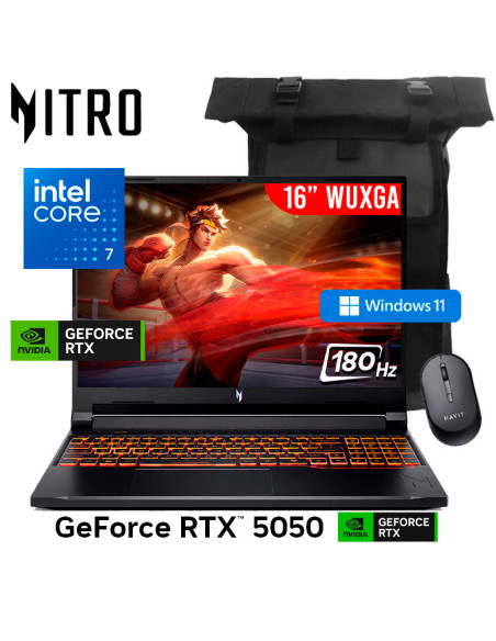 LAPTOP GAMER ACER NITRO V ANV16-72-789X CORE 7 240H 16GB 512GB SSD GEFORCE RTX 5050 8GB 16 WUXGA WINDOWS 11 (NH.QZLAA.006)