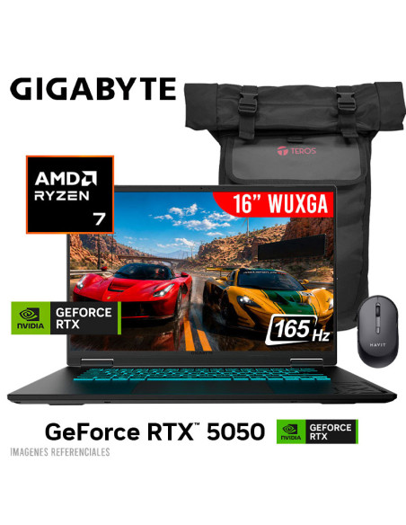 LAPTOP GAMER GIGABYTE A16 3THK3LA893PD RYZEN 7 260 16GB 512GB SSD GEFORCE RTX 5050 8GB 16 WUXGA 165HZ FREEDOS (9RGA6AB5THKHIK0LA