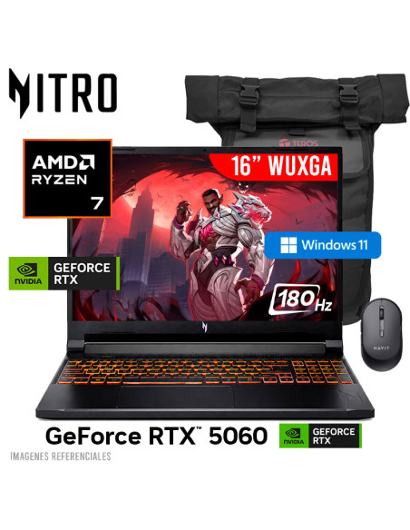 LAPTOP GAMER ACER NITRO V ANV16-61-R0YW RYZEN AI 7 350 16GB 1TB SSD GEFORCE RTX 5060 8GB 16 WUXGA 180HZ WINDOWS 11