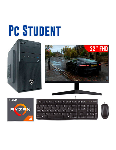 COMPUTADORA STUDENT RYZEN 3-3200G 16GB 512GB SSD + 22 FHD 120HZ + KIT MK120