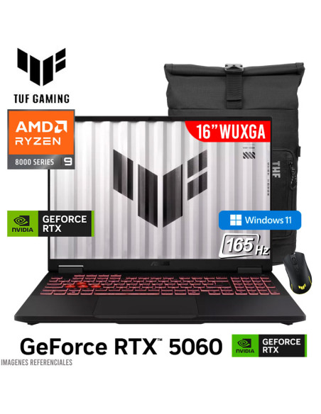 LAPTOP GAMER ASUS TUF A16 FA608PM-RV083W RYZEN 9 8940HX 16GB 1TB SSD GEFORCE RTX 5060 8GB 16 WUXGA 165HZ WINDOWS 11 (90NR0MC1-M0