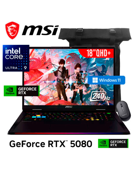 LAPTOP GAMER MSI RAIDER 18 HX AI A2XWIG-420US ULTRA 9-285HX 32GB 1TB SSD GEFORCE RTX 5080 16GB 18 QHD+ 240HZ WINDOWS 11