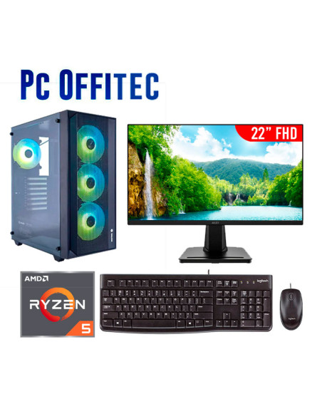 COMPUTADORA OFFITEC RYZEN 5 3400G 16GB 500GB SSD +  22 FHD 100HZ + KIT MK120