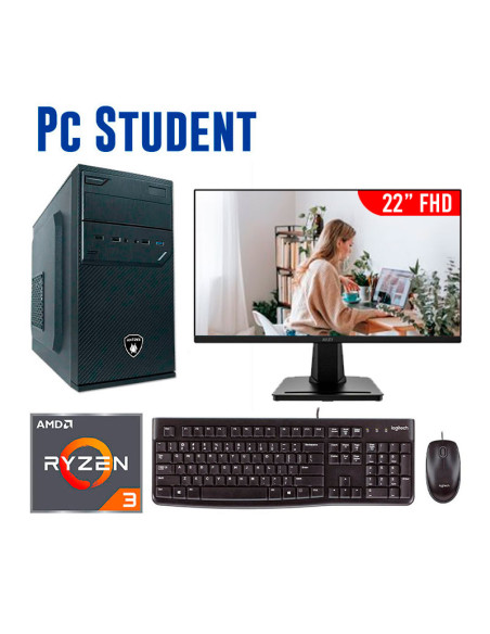 COMPUTADORA STUDENT RYZEN 3-3200G OEM 16GB 512GB SSD + 22 FHD 120HZ + KIT MK120