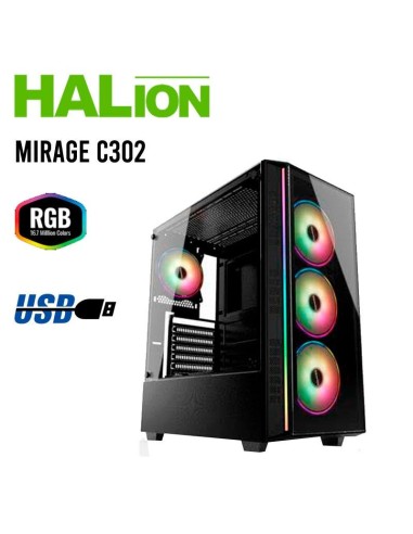 CASE GAMER HALION MIRAGE ( MIRAGE C302 ) S/FUENTE | VIDRIO TEMPLADO | 4 LED-RGB