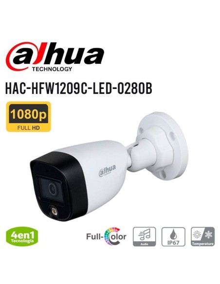 CAMARA DE SEGURIDAD DAHUA TUBO ( HAC-HFW1209C-LED-0280B ) FULL COLOR 2MP IP67