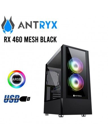 CASE ANTRYX RX 460 MESH BLACK ( AC-RX460MK ) SIN FUENTE | VIDRIO TEMPLADO | LED-ARGB