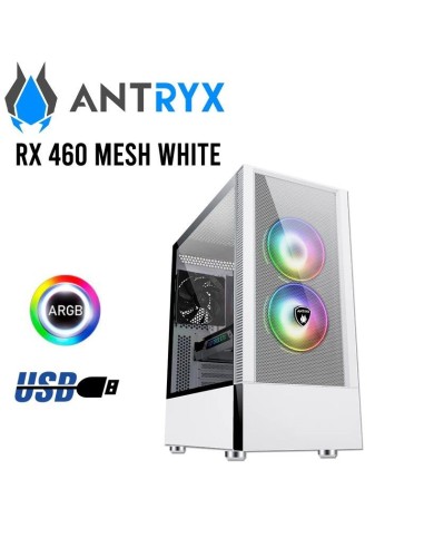 CASE ANTRYX RX 460 MESH WHITE ( AC-RX460MW ) SIN FUENTE | VIDRIO TEMPLADO | LED-ARGB
