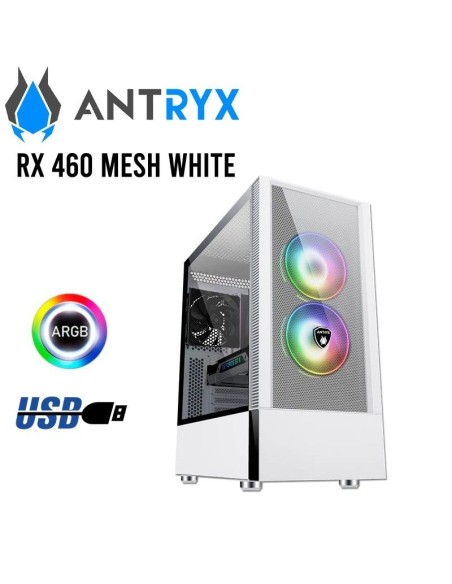 CASE ANTRYX RX 460 MESH WHITE ( AC-RX460MW ) SIN FUENTE | VIDRIO TEMPLADO | LED-ARGB
