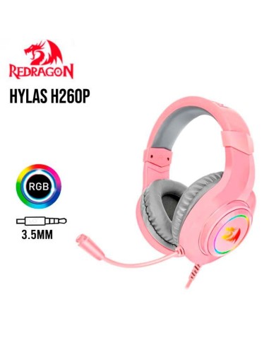 AUDIFONO GAMER REDRAGON HYLAS ( H260P-RGB )  RGB | USB | 3.5 MM | PINK