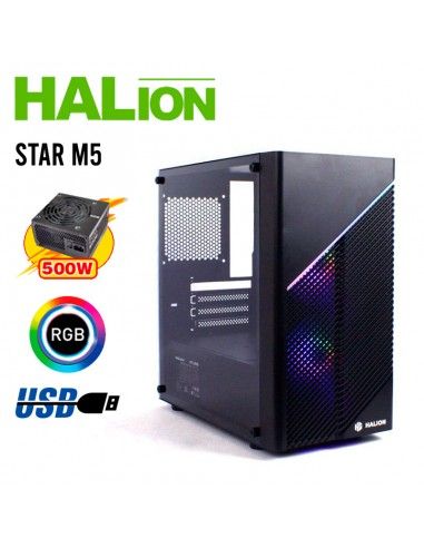CASE HALION STAR M5 ( STAR M5 ) 500W | VIDRIO TEMPLADO | LED-RGB