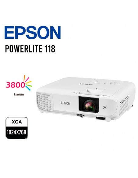 PROYECTOR EPSON POWERLITE 118 3LCD ( V11HA03020 ) XGA 1024X768 | 3800 LUMENES