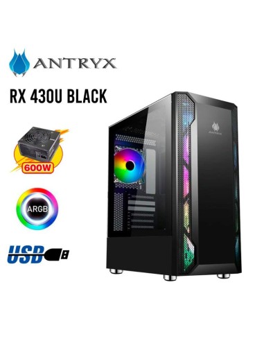 CASE ANTRYX RX 430U BLACK ( AC-RX430UK-600CP ) B600W | PANEL DE VIDRIO | LED-ARGB