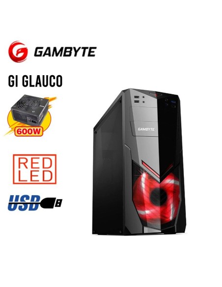 CASE GAMBYTE GLAUCO GI GLAUCO 600W NEGRO 1 PANEL ACRILICO LED ROJO