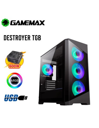 CASE GAMER GAMEMAX DESTROYER TGB BLACK ( DESTROYER TGB BK ) VP600W 80 PLUS BRONZE | 4 LED-ARGB