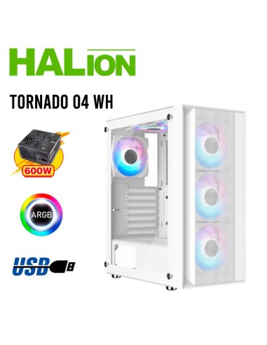 CASE GAMER HALION TORNADO-04 WHITE ( TORNADO 04 WH ) 600W | VIDRIO TEMPLADO | 4 LED-ARGB