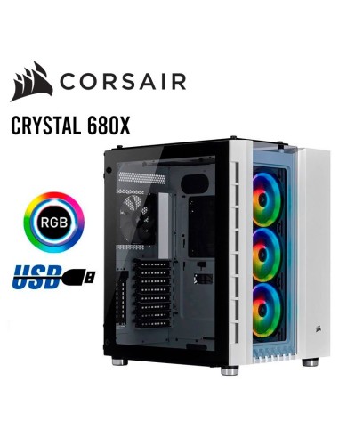 CASE CORSAIR CRYSTAL 680X WHITE ( CC-9011169-WW ) SIN FUENTE | VIDRIO TEMPLADO | LED-RGB