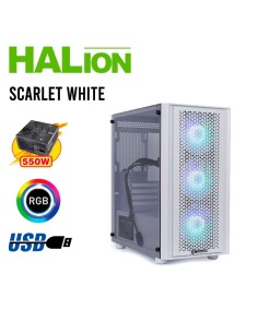 CASE GAMER HALION SCARLET 550W ( SCARLET WHITE ) VIDRIO...