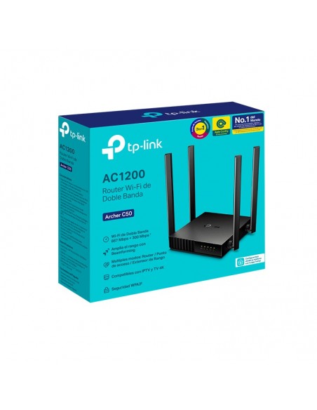 ROUTER TP-LINK AC12000 ( ARCHER C50 ) DOBLE BANDA 5GHZ - 2.4GHZ | 4 ANTENAS | COMPATIBLE IPTV - TV 4K