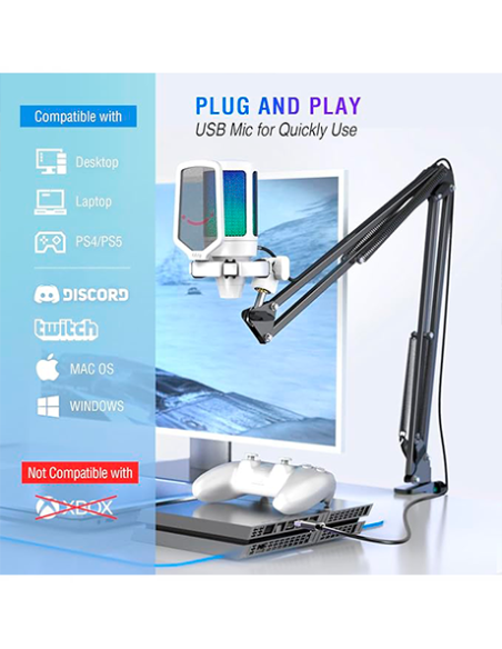 MICROFONO FIFINE A6T + BRAZO ( A6T-W ) WHITE | LED-RGB