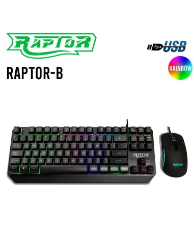 KIT RAPTOR BOLD ( RAPTOR-B ) TECLADO + MOUSE | SEMI MECANICO - 3600 DPI | LED-RAINBOW