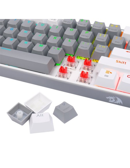 TECLADO GAMER REDRAGON FIZZ PRO GREY ( K616-RGB GW-SP ) CABLE - USB 2.4G - BT | WIRELESS | SWTICH RED | LED-RGB