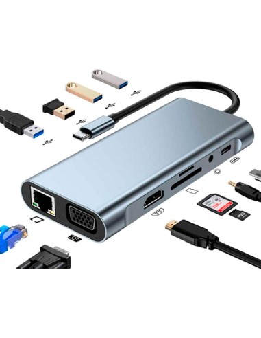 DOCKING STATION USB-C DELCOM 4K HUB 11-EN-1...