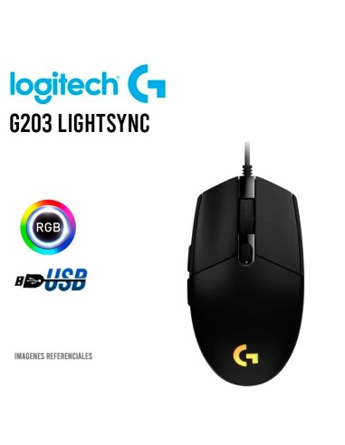 MOUSE LOGITECH G203 BLACK LIGHTSYNC ( 910-005790 ) GAMING | 8000 DPI | LED-RGB