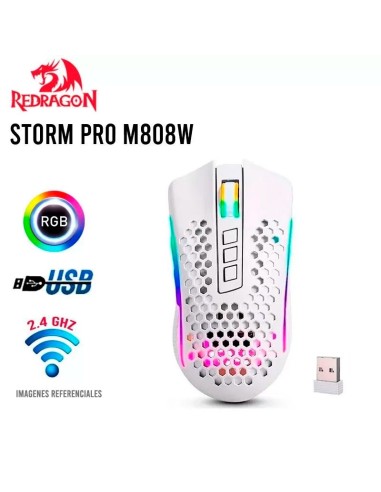 MOUSE GAMER REDRAGON STORM PRO ( M808W-KS ) LED RGB | WIRELESS | USB | 16000 DPI | WHITE