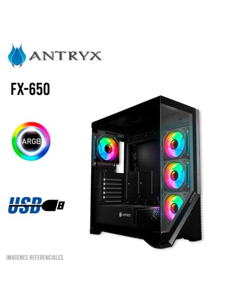 CASE ANTRYX FX 650 BLACK ( AC-FX650K ) S/FUENTE | VIDRIO TEMPLADO | LED-ARGB
