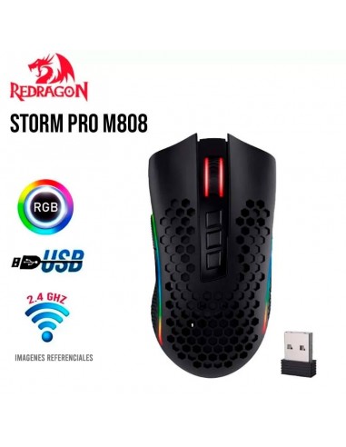 MOUSE GAMER REDRAGON STORM PRO ( M808-KS ) LED RGB | WIRELESS | USB | 16000 DPI | BLACK