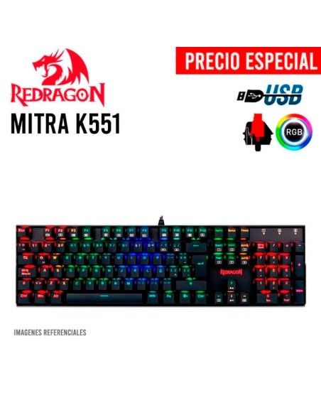 TECLADO GAMER REDRAGON MITRA ( K551RGB-1 SP ) LED RGB | USB | SWITCH RED | BLACK