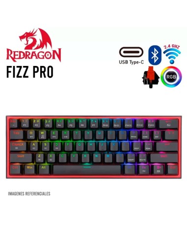 TECLADO REDRAGON FIZZ PRO BLACK ( K616-RGB BK-SP ) CABLE - USB 2.4G - BT | WIRELESS | SWITCH RED | LED-RGB