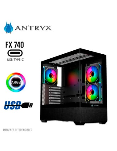 CASE ANTRYX FX 740 BLACK ( AC-FX740K ) S/FUENTE | VIDRIO TEMPLADO | LED-ARGB