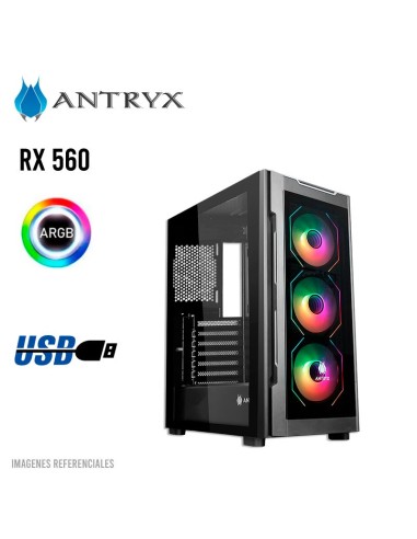 CASE ANTRYX RX 560 BLACK ( AC-RX560K ) S/FUENTE | VIDRIO TEMPLADO | LED-ARGB