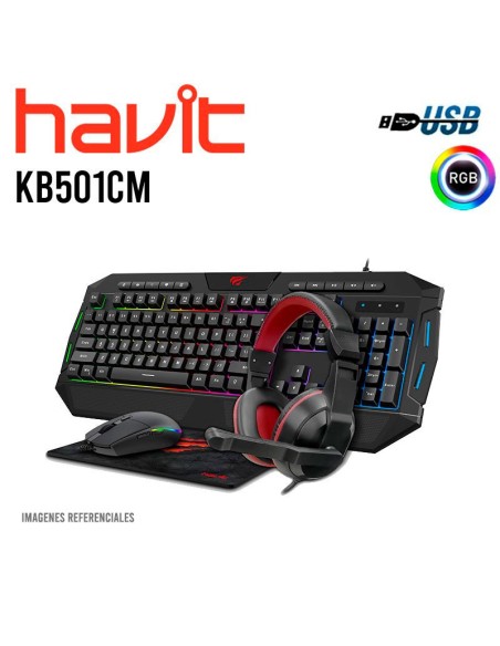 KIT GAMER HAVIT 4 EN 1 GAMENOTE ( KB501CM ) TECLADO + MOUSE + AURICULAR + PAD MOUSE