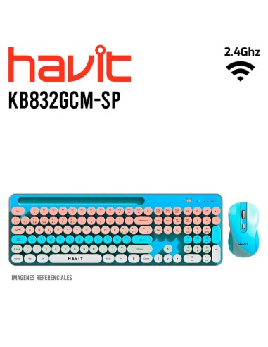 KIT GAMER HAVIT (KB832GCM-SP) CELESTE|WIRELESS|MEMBRANA| TECLADO + MOUSE