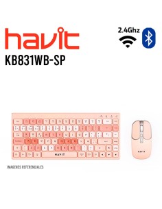 KIT TECLADO Y MOUSE HAVIT (KB831WB-SP) ROSA|WIRELESS+BT|...