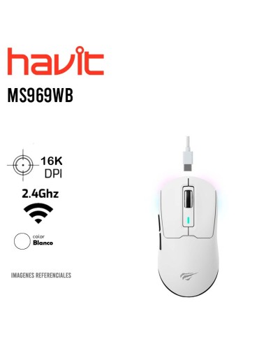 MOUSE GAMER HAVIT (MS969WB) BLANCO|RGB|WIRELESS-BT-USB