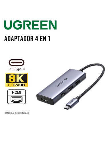 ADAPTADOR UGREEN USB-C 8K 4 EN 1| 1X HDMI 8K/ 3X USB 3.0 (50629)