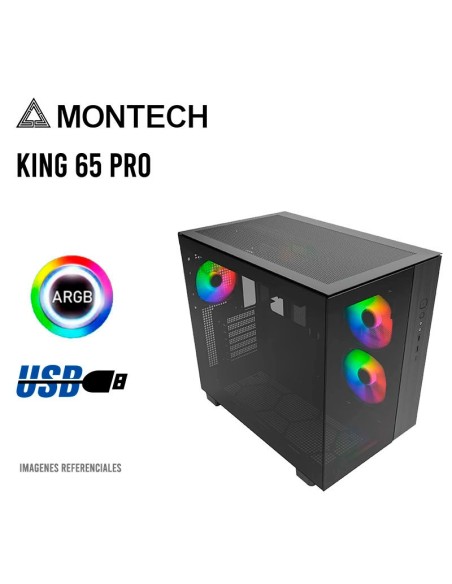 CASE MONTECH KING 65 PRO BLACK ( KING 65 PRO ) S/FUENTE | VIDRIO TEMPLADO | 3 LED-ARGB