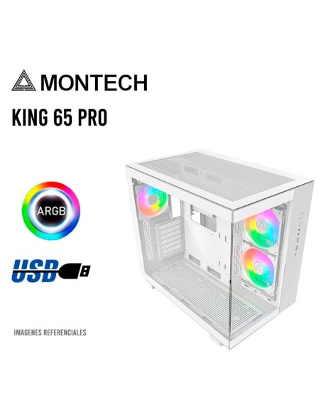 CASE MONTECH KING 65 PRO WHITE ( KING 65 PRO ) S/FUENTE | VIDRIO TEMPLADO | 3 LED-ARGB