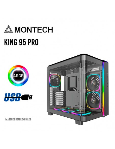 CASE MONTECH KING 95 PRO BLACK ( KING 95 PRO ) S/FUENTE | VIDRIO TEMPLADO | 6 LED-ARGB