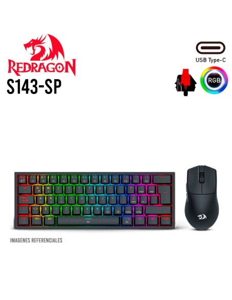 KIT GAMER REDRAGON GAMING ESSENTIALS (S143-SP) LED RGB| TECLADO Y MOUSE| SWITCH RED| BLACK