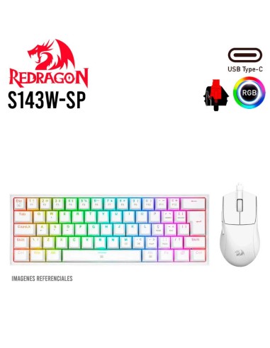 KIT GAMER REDRAGON GAMING ESSENTIALS ( S143W SP ) LED RGB| TECLADO Y MOUSE| SWITCH RED | WHITE