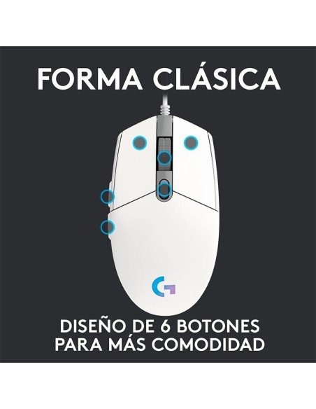 MOUSE GAMER LOGITECH G203 WHITE LIGHTSYNC ( 910-005794 ) 8000 DPI | LED-RGB