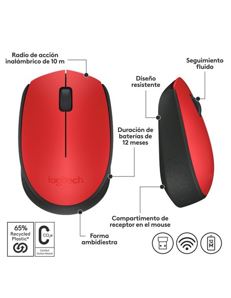 MOUSE LOGITECH M170 ( 910-004941 ) WIRELESS | RED
