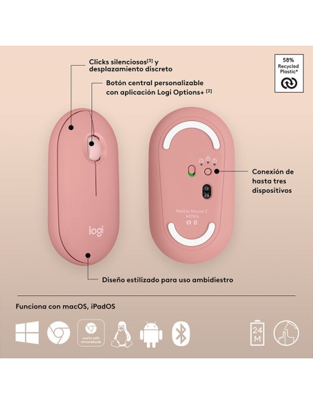 MOUSE LOGITECH PEBBLE 2 M350S ( 910-007048 ) BLUETOOTH | ROSE